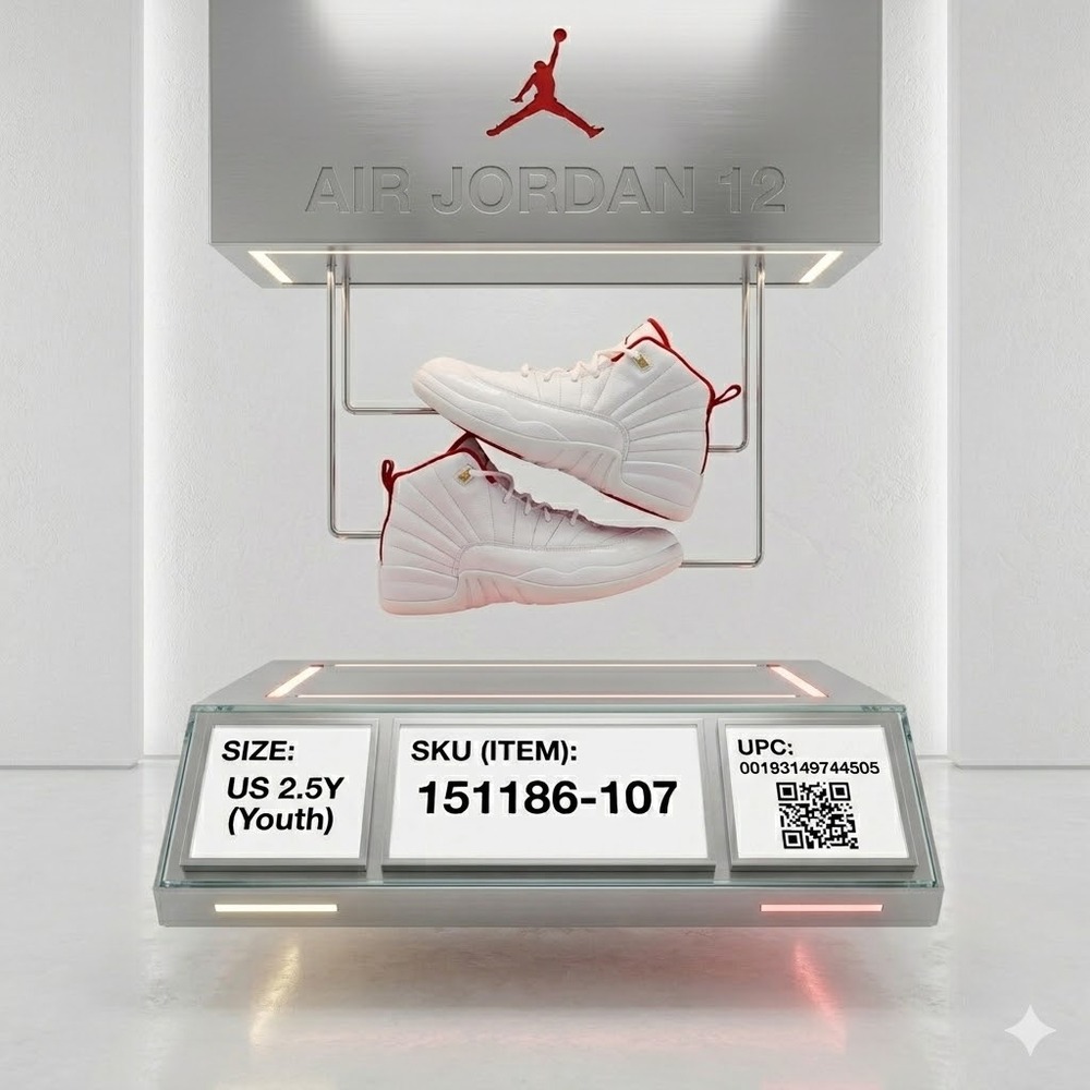 Jordan 12 Retro FIBA White University Red 151186-107 Size 2.5Y - Picture 1 of 14